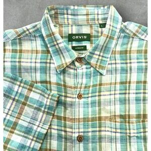 Orvis Active Fit Men's Large Plaid Short Sleeve Shirt‎ Button Down Shirt Outdoor